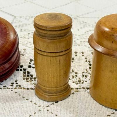 (3) Antique Treen Wood Boxes - (1) Hand Turned And (1) International Soap Company