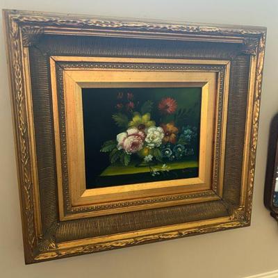 Signed original painting in gold gilt solid wood frame. 