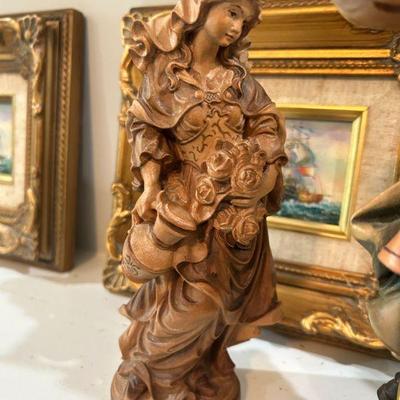 KARL STORR - Hand carved solid wood woman figurine. Hand decorated and made in Germany. 