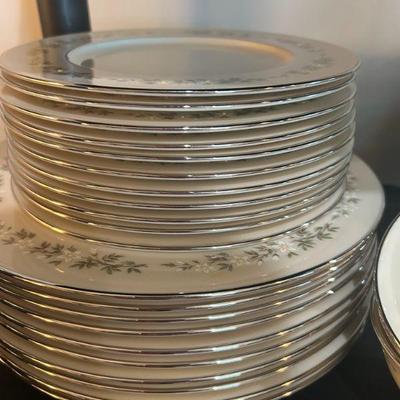 Lenox "Brookdale" pattern Porcelain (10) dinner plates, (11) salad plates, one platter, (2) vegetable or side serving dishes. 