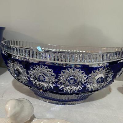 Hand cut European crystal oblong bowl. 