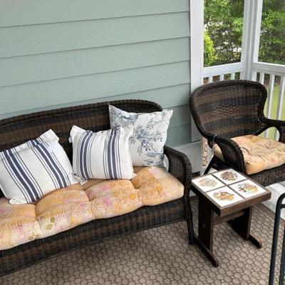 3 blue and white pillows sold 