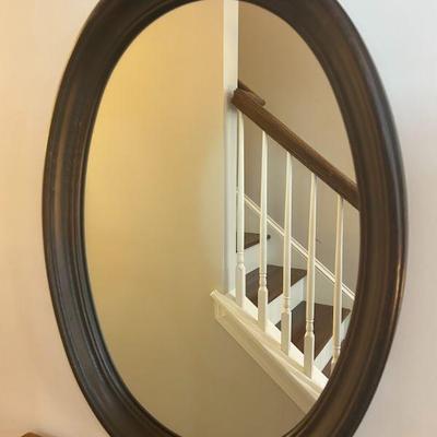Vintage solid wood oval mirror. 