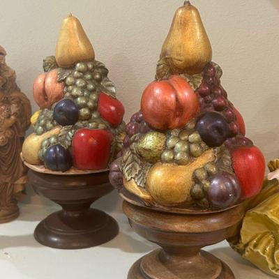 pair of European ceramic cornucopias 
-both signed-