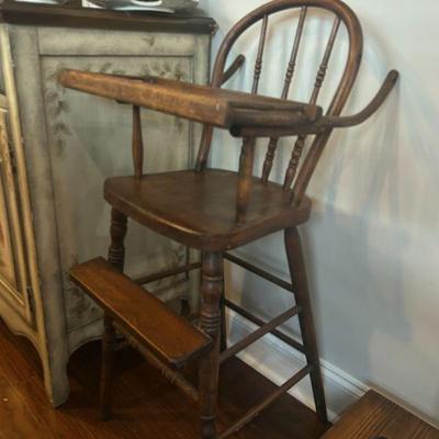 Antique solid wood baby's high chair. 