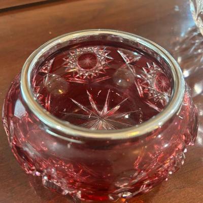 Vintage likely Czech cut crystal silver rimmed bowl. 