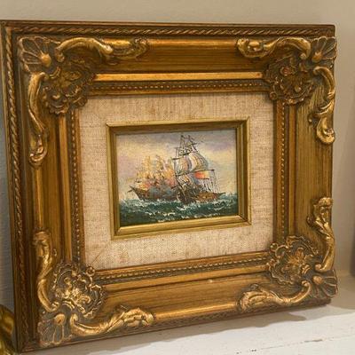 Love this pair of small well framed ship paintings. 