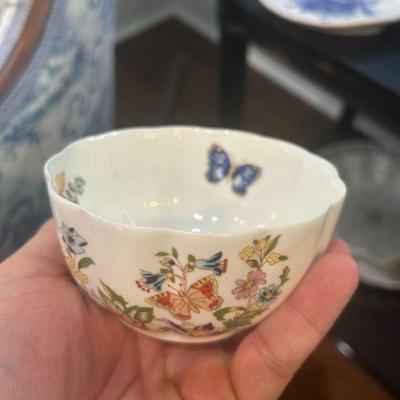 Petite ring dish made by Aynsley Porcelain in England. "Cottage Garden" pattern. 