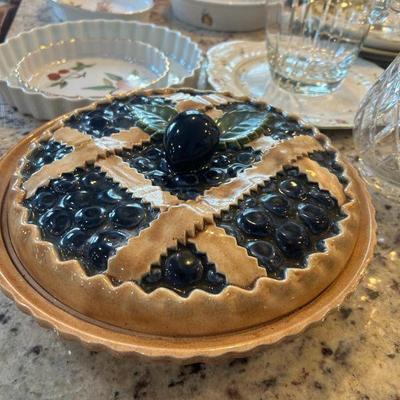 Love! Handmade pottery. Lidded blueberry pie holder. Made in Portugal.
