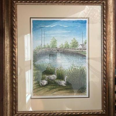 Signed original watercolor. Double matted and framed. German artist. 