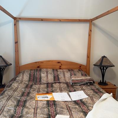 IKEA Canopy Queen Bed With Matching Tables And Lamps