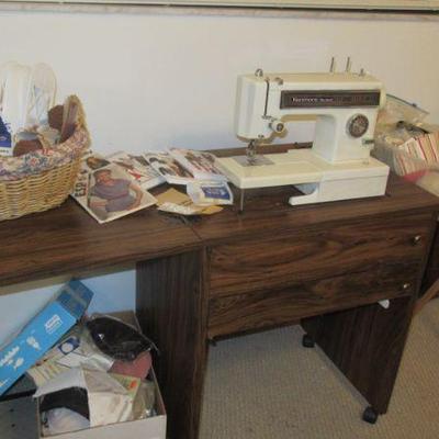 Hall kenmore sewing machine with table and sewing notions