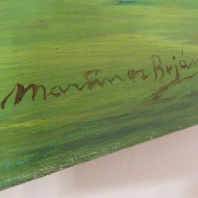 Hall signature of artist on cottage with palm trees