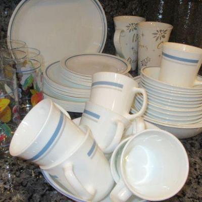 Hall set of blue and white correlle