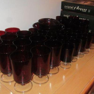 Hall set of ruby red stemware and glasses