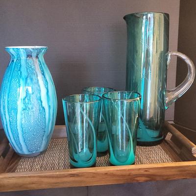 Blue Bar Items, Vase & Tray
