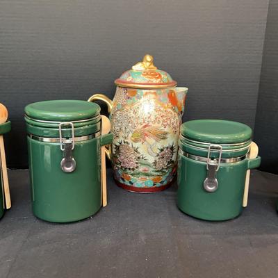 Ceramic Kitchen Canisters And Japanese Teapot 