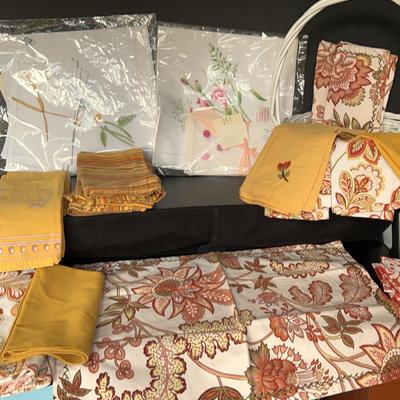 Gold, Orange & Green Placemats, Napkins Plus 2 Hand-Embroidered Table Linen Sets