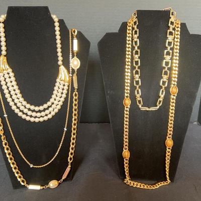 Costume Jewelry: Five Gold Tone Necklaces
