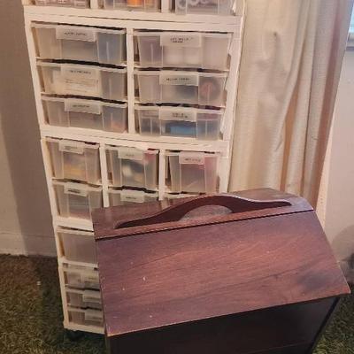 Sewing Notions And Wood Standing Sewing Box