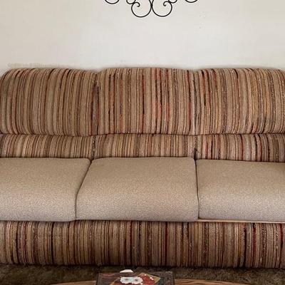 Vintage 70’s Striped Tweed Couch And 2 Lamps
