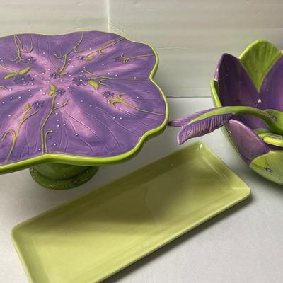 Suzanne Somers Ceramic Serving Dishes With Tea Cup And Cake Plate