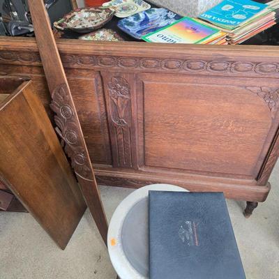 Full sized carved oak bed