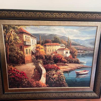 Lot 032-MBR: Large Framed Art #3 (Mediterranean Coastal Village)