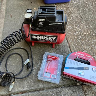 Lot 061-GAR: HUSKY Air Compressor and Accessories