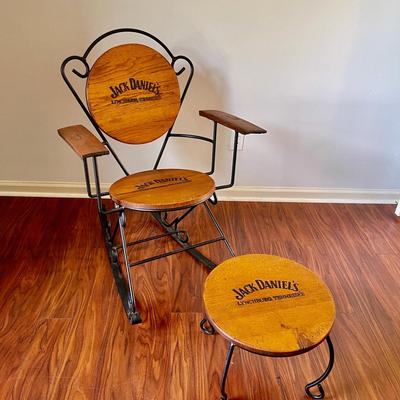 Lot 015-BR2: Jack Daniel’s Oak-Barrel Rocker and Stool
