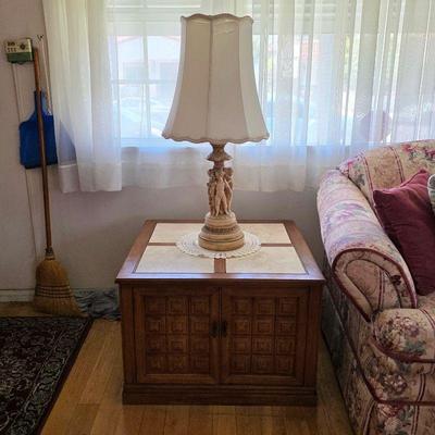 Mid century table, Vintage cherub lamp