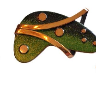 MATISSE ENAMLED COPPER BROOCH & EARRINGS SET