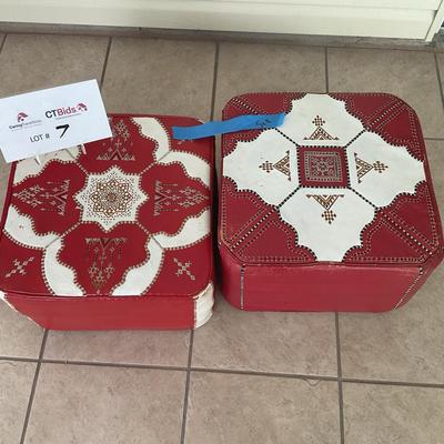 Set A Two Red Ottomans 17 X 17 X 10