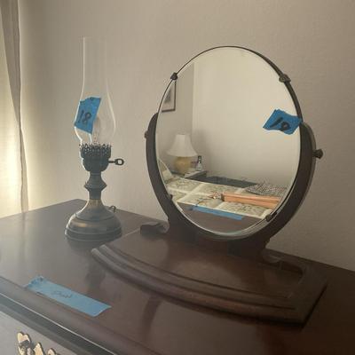 Antique Round Mirror And Lantern