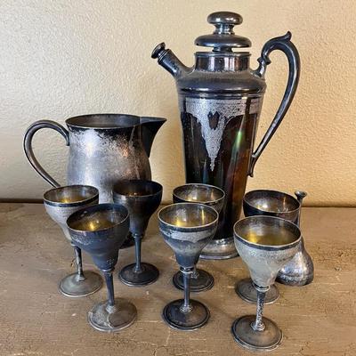 Silver Plated Wine Goblets, Pitcher & Carafe