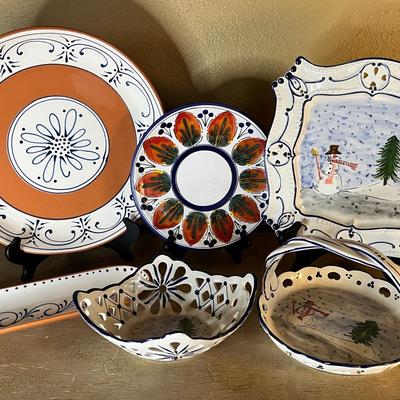 Hand Painted Christmas Plates, Crate & Barrel Plates & Hand Painted Italian Plate 