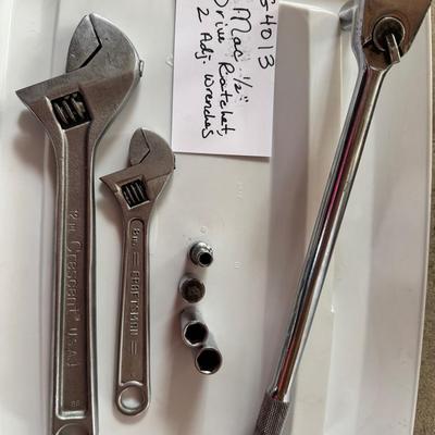 Mac 1/2” Drive Ratchet, 2 Adjustable Wrenches 