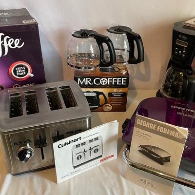 George Forman Grill, Cuisinart Toaster, Mr Coffee In Boxes