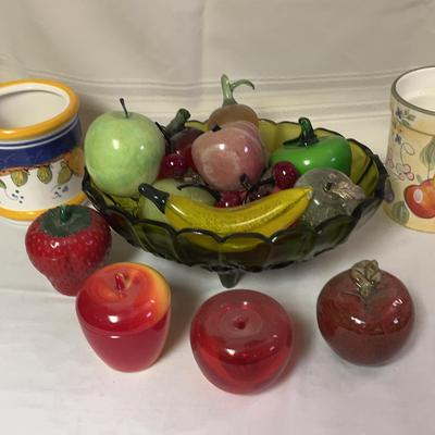 Indiana Emerald Green Glass Grape Harvest Bowl And Glass Fruit