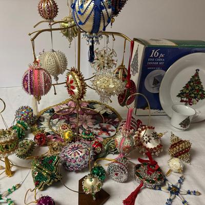 Beaded Christmas Ornaments & Fine China 