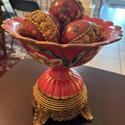 Red Decorative Vase W/ 3 Decorative Balls