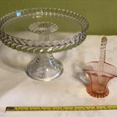 Cake Plate And A Pink Glass Basket