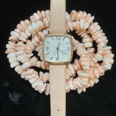 Lot 2 Pink Faux Gem Necklace, Accutime Watch

