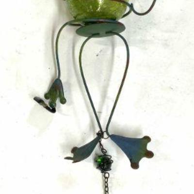 Vintage Art Glass & Metal Frog Wind Chime
