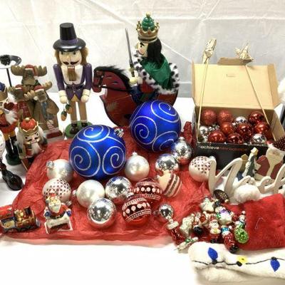 Lot of Christmas Tree Ornaments, Nutcrackers +
