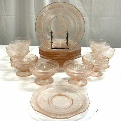 Set 17 Pink Depression Glass
