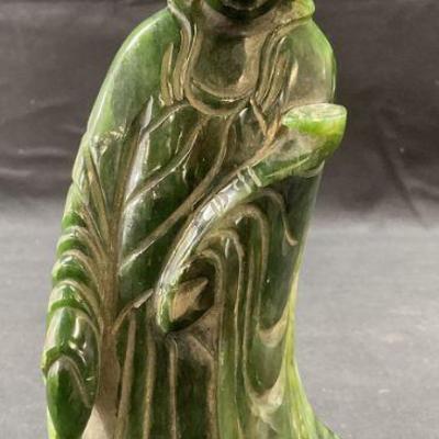 Vintage Carved Jade Guanyin Figural Statue
