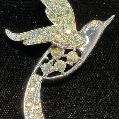 Sarah Coventry Silver Tone Crystal Bird Brooch
