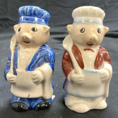 Lot 2 Vtg Porc Pig Chef Salt & Pepper Shakers
