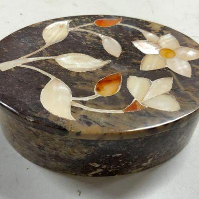 Carved Natural Stone Oval Trinket Box W Lid
